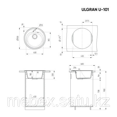 Кухонная мойка ULGRAN U-101 круглая с отверстием под смеситель - фото 3 - id-p115790903