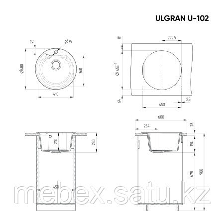 Кухонная мойка ULGRAN U-102 круглая с отверстием под смеситель - фото 3 - id-p115832795