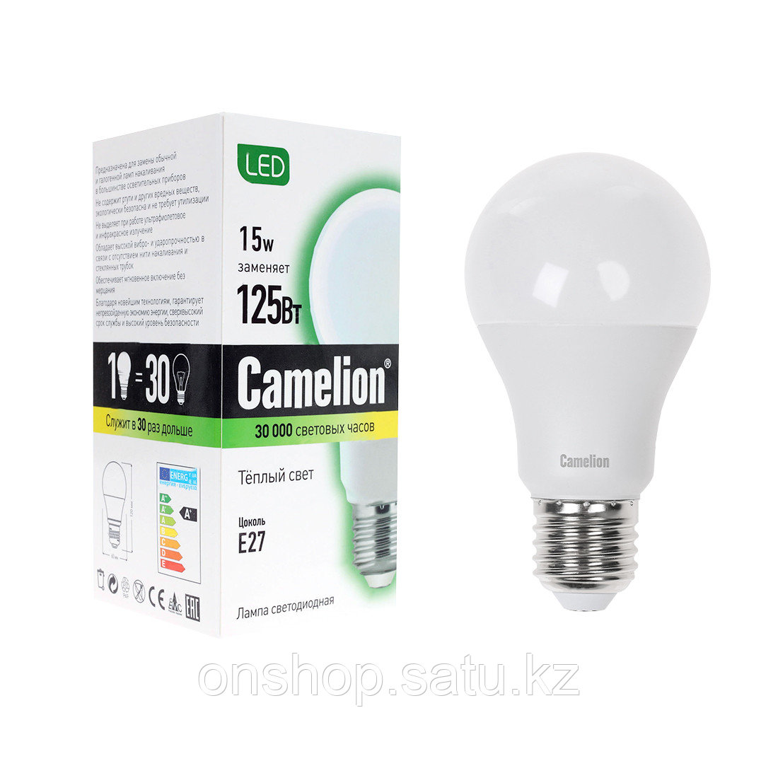Эл. лампа светодиодная Camelion LED15-A60/830/E27, Тёплый - фото 1 - id-p115802018