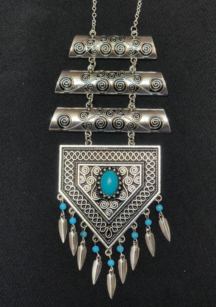 Комплект казахских национальных украшений с камнем вид 4 голубой - фото 2 - id-p115854931