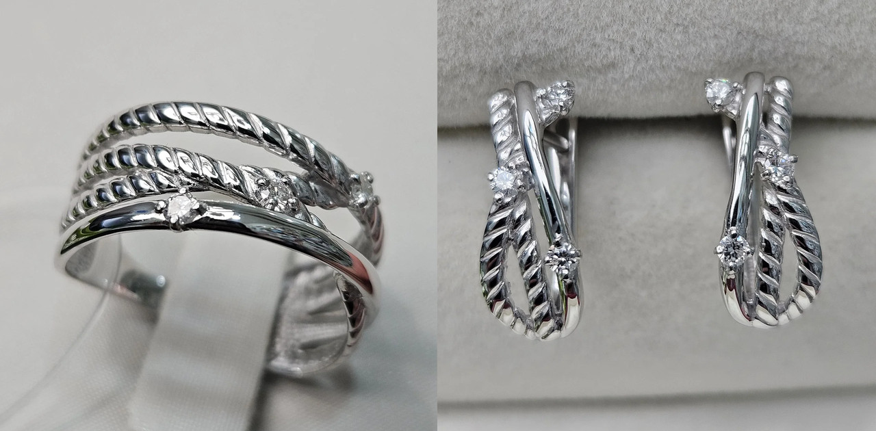 Золотой набор с бриллиантами бз 585 (кольцо 0.093Ct SI1/J, размер 17,5 серьги 0.213Ct SI1-SI2/J VG-Cut )