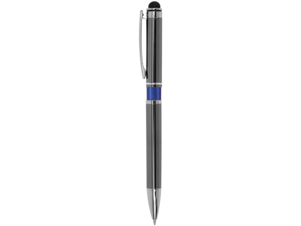 Ручка металлическая шариковая Isabella с анодированным покрытием и цветной вставкой, оружейная сталь и синий - фото 3 - id-p115885037