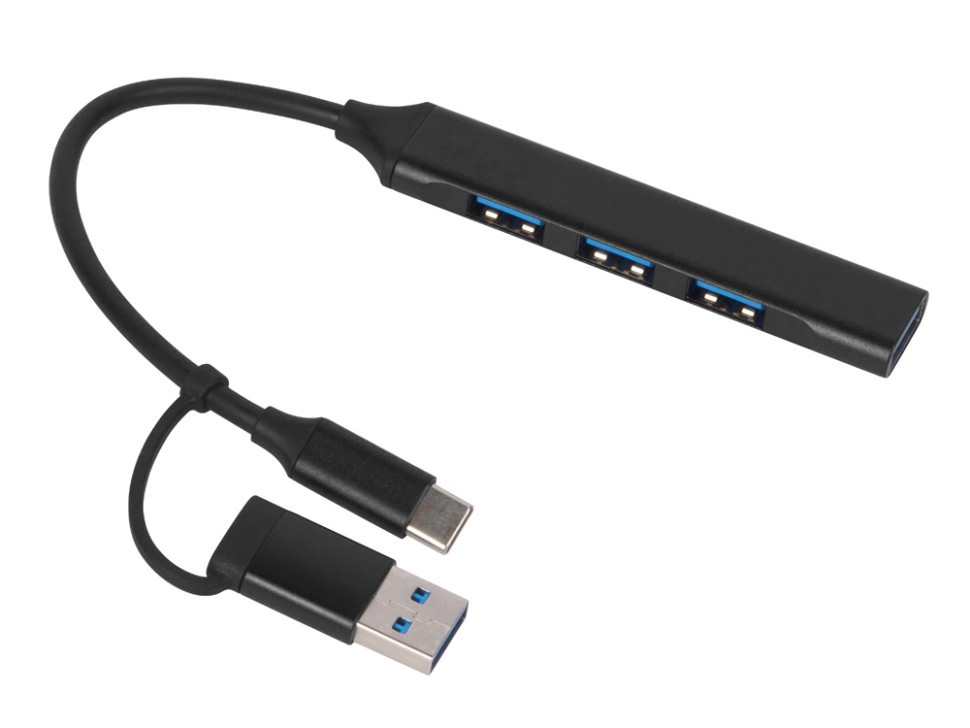 USB-хаб Link с коннектором 2-в-1 USB-C и USB-A, 2.0/3.0, черный - фото 1 - id-p115885048