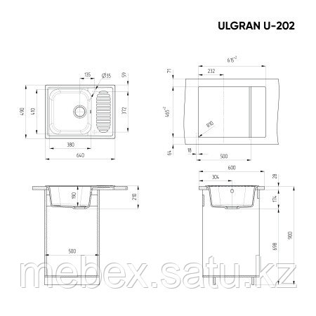 Кухонная мойка ULGRAN U-202 односекционная реверсивная - фото 3 - id-p115887866