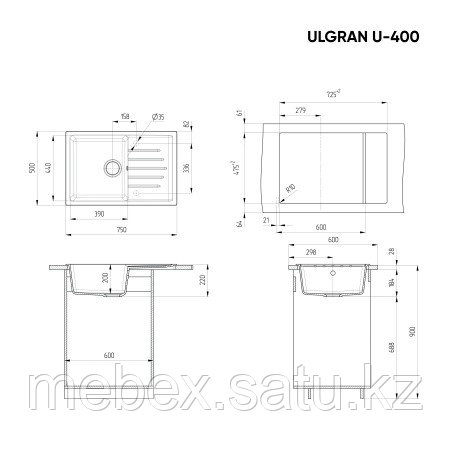 Кухонная мойка ULGRAN U-400 односекционная реверсивная - фото 3 - id-p115887876