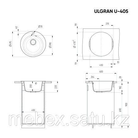 Кухонная мойка ULGRAN U-405 круглая с отверстием под смеситель - фото 3 - id-p115887888