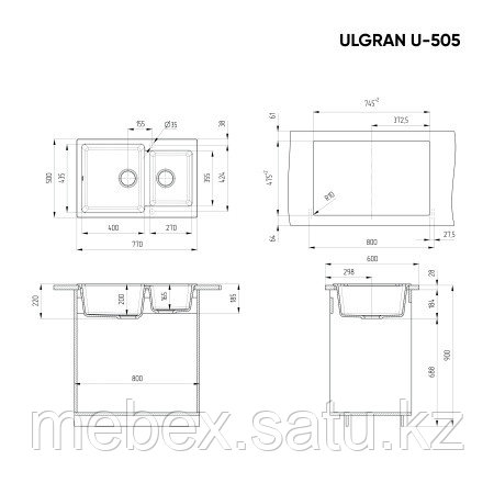Кухонная мойка ULGRAN U-505 двухсекционная реверсивная - фото 3 - id-p115887904