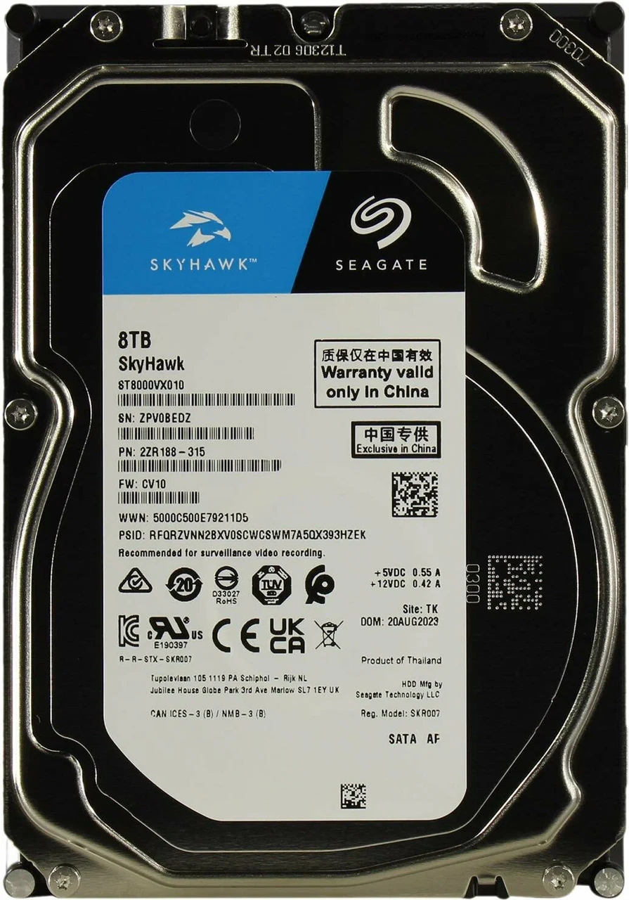 Накопитель на жестком магнитном диске Seagate ST8000VX010 SkyHawk 8TB 3.5\ - фото 1 - id-p115587296