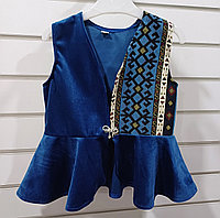Жилет (единый размер 8-10) казахский национальный с орнаментами для девочек синий