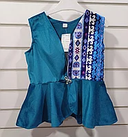 Жилет (размеры 9-15 г) казахский национальный с орнаментами для девочек синий