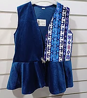 Жилет (единый размер 9-10 г) казахский национальный с орнаментами для девочек синий