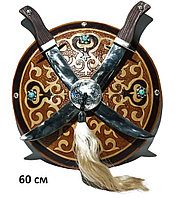 Қалқан семсер. Казахский средневековый щит и 2 меча, диаметр 60 см