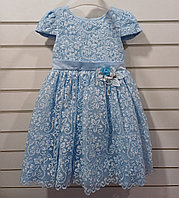 Платье (размеры 3/4/5/6 л.) голубое с аппликацией пышное для девочки на х/б подкладе
