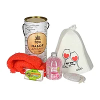 Подарочный набор "Для нее" в тубе, 5 предметов (шапка, мочалка, мыло, соль для ванны, пемза)