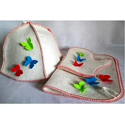 Набор подарочный 3 предмета Белый "Полет бабочек" (шляпа,коврик,рукавичка)