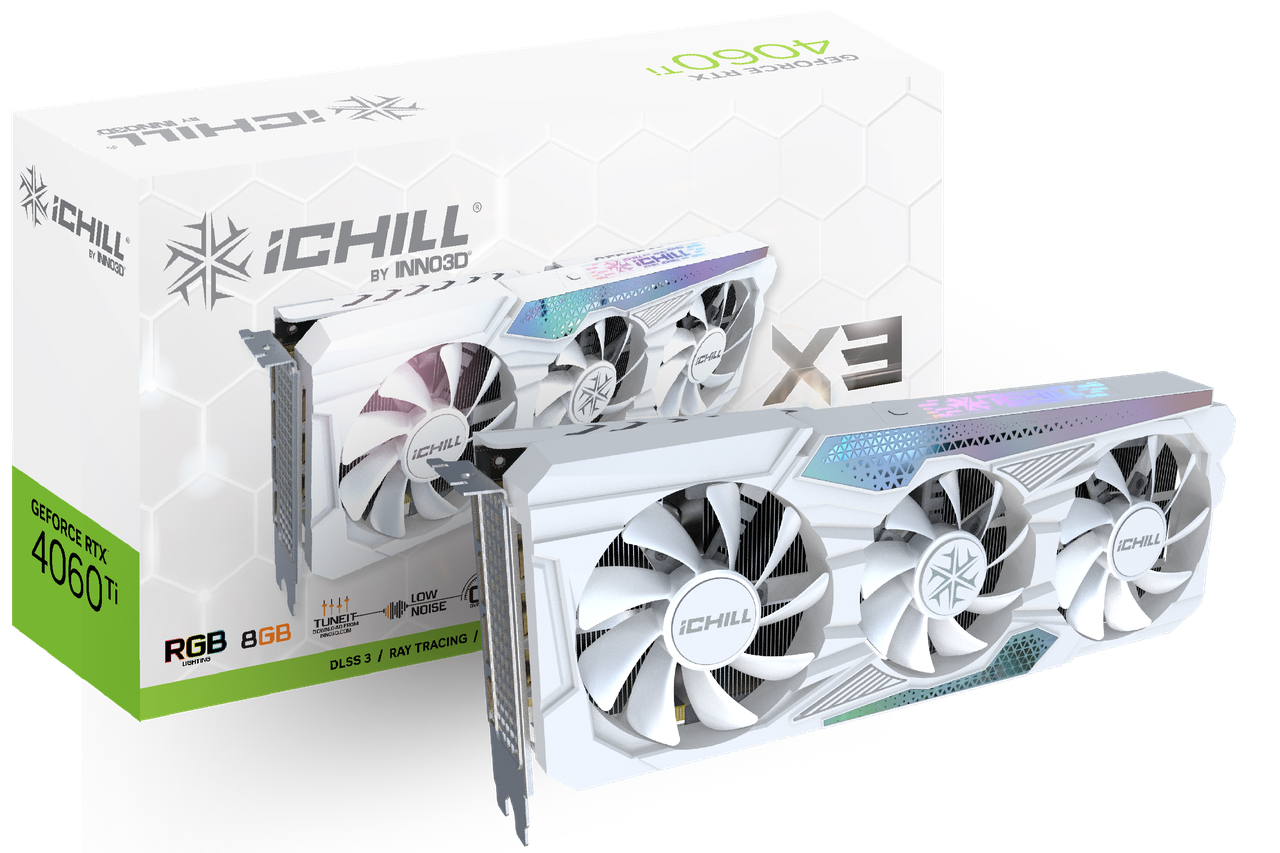 Видеокарта Inno3D GeForce RTX 4060 Ti 8Gb GDDR6 ICHILL X3 WHITE (C406T3-08D6X-17113280) - фото 1 - id-p115920173