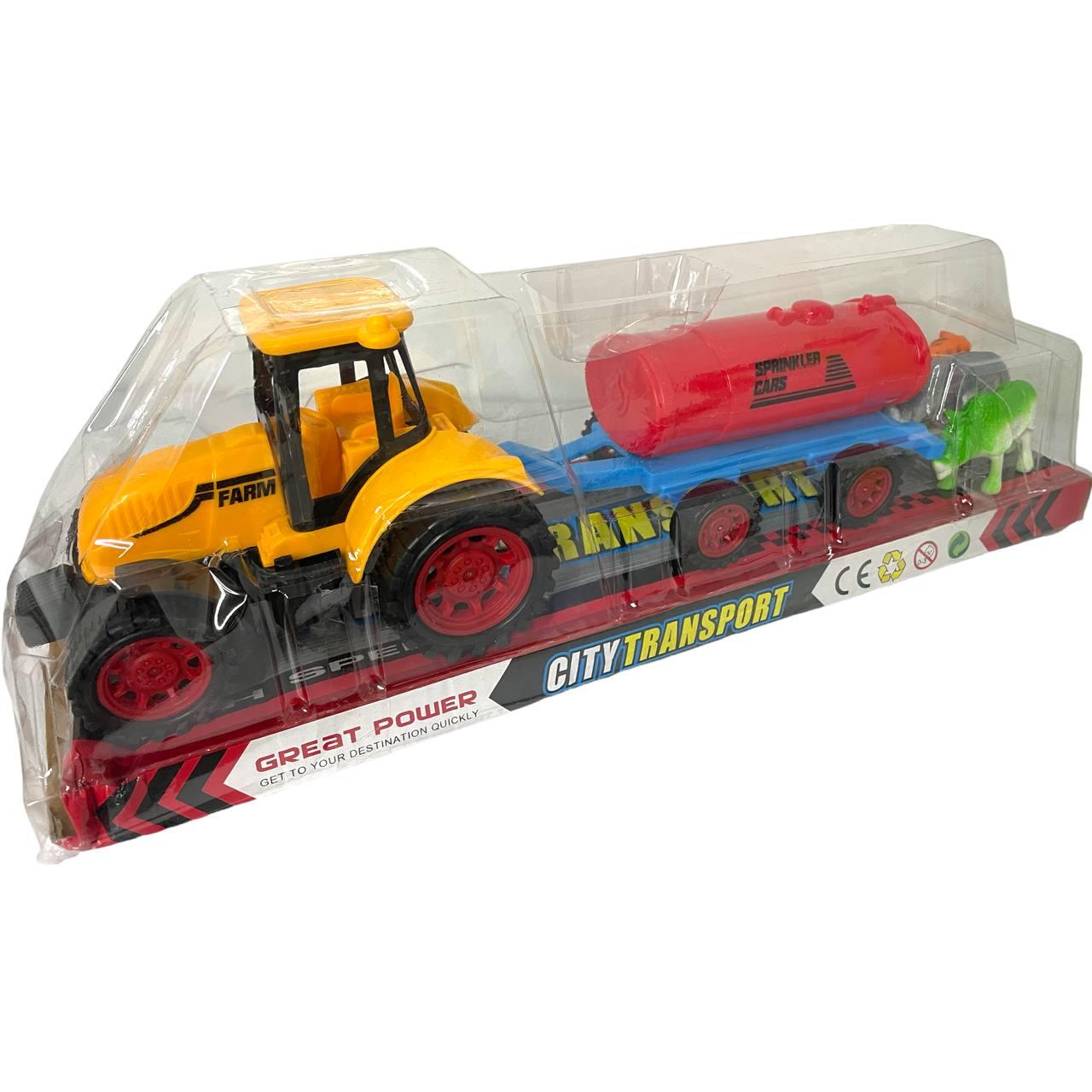 Помятая упаковка!!! 6800 Трактор фермер Водовоз +3 дикие животные в колбе 38*13см, фото 1