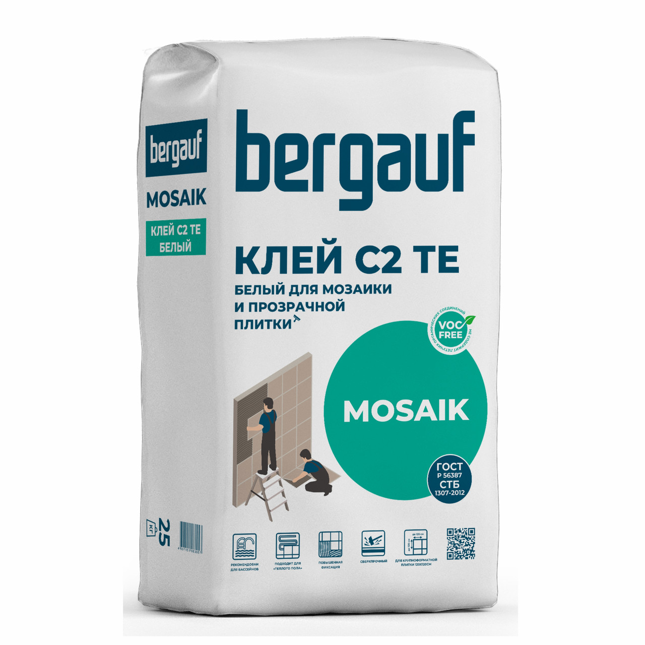 Белый клей MOSAIK для мозаики и прозрачной плитки, 25 кг, Bergauf