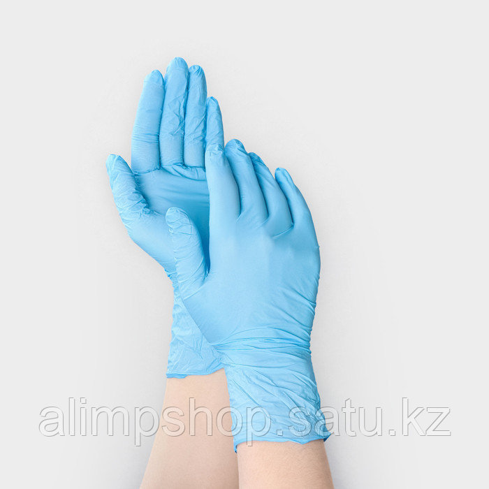 Перчатки нитриловые «Nitrile», смотровые, нестерильные, размер М, 200 шт/уп (100 пар), цвет голубой - фото 3 - id-p115938187