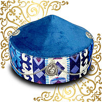 Женская тюбетейка казахская (тақия) с декором и орнаментом синяя (2)