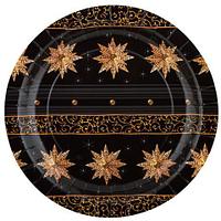 Тарелки бумажные круглые d-23 см, 6 шт, 09_звезды на черном фоне, BOOMZEE TRL-02