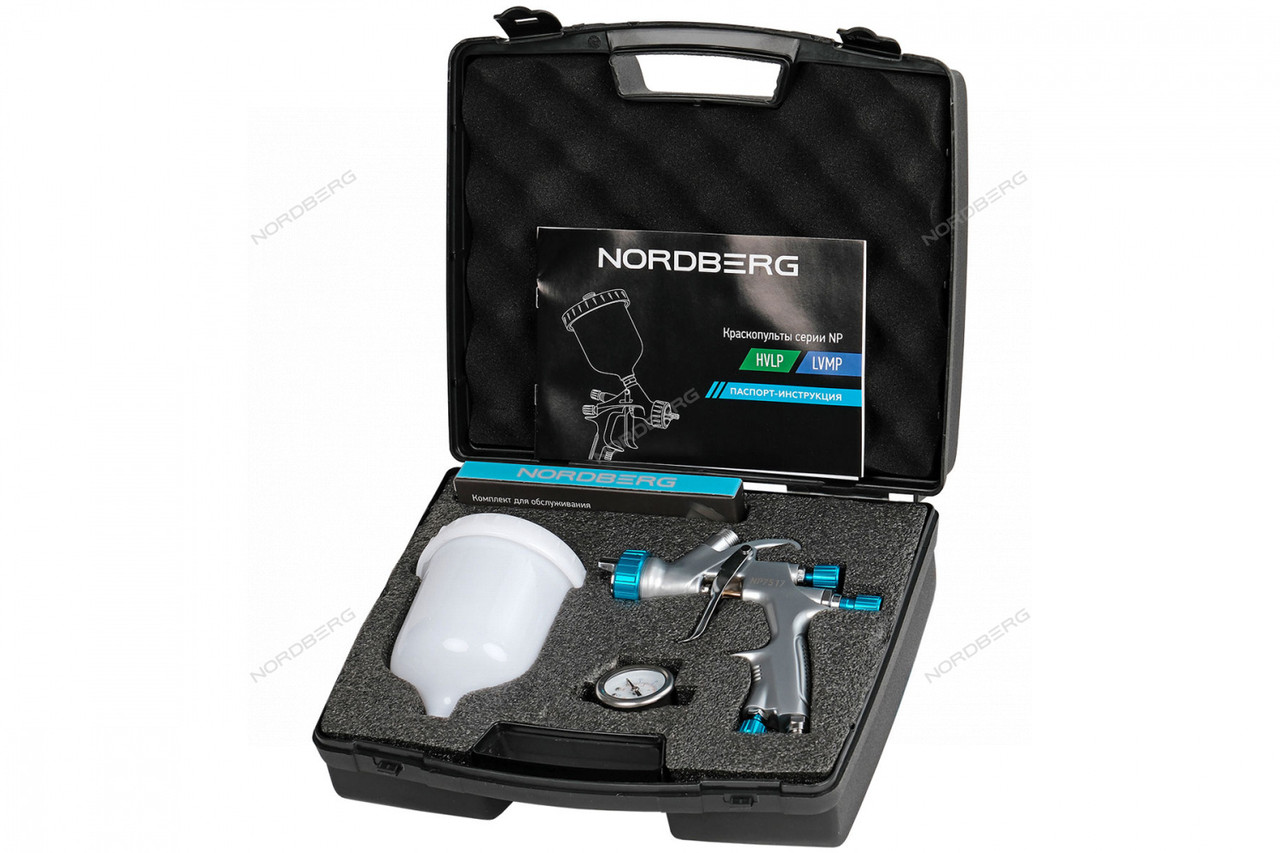 Краскопульт LVMP с верхним бачком, сопло 1,8 мм, пластиковый кейс NORDBERG, фото 1