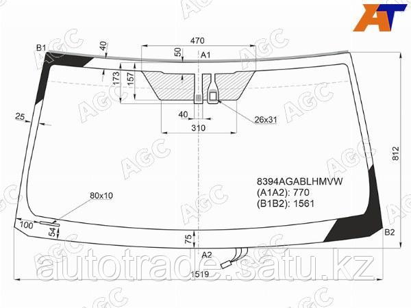 Стекло лобовое (Обогрев щеток/ Датчик дождя/ Молдинг) Toyota Land Cruiser Prado (J120,J150) 02-20 / - фото 1 - id-p115785406