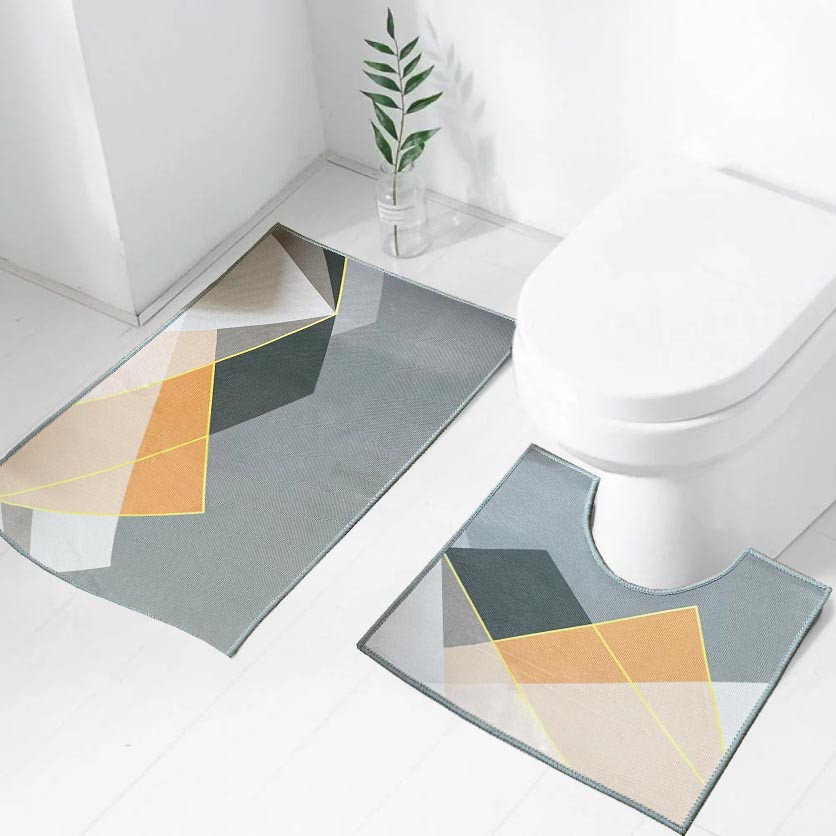 Коврик для ванны и туалета 80х50 см и 50х40 серый-оранжевый