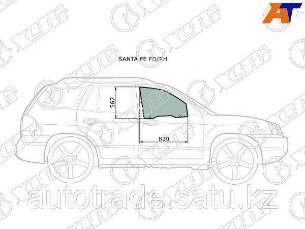 Стекло боковое опускное (Спереди/ Справа/ Цвет зеленый) Hyundai Santa Fe 00-06 / Santa Fe Classic 07 - фото 1 - id-p115834396