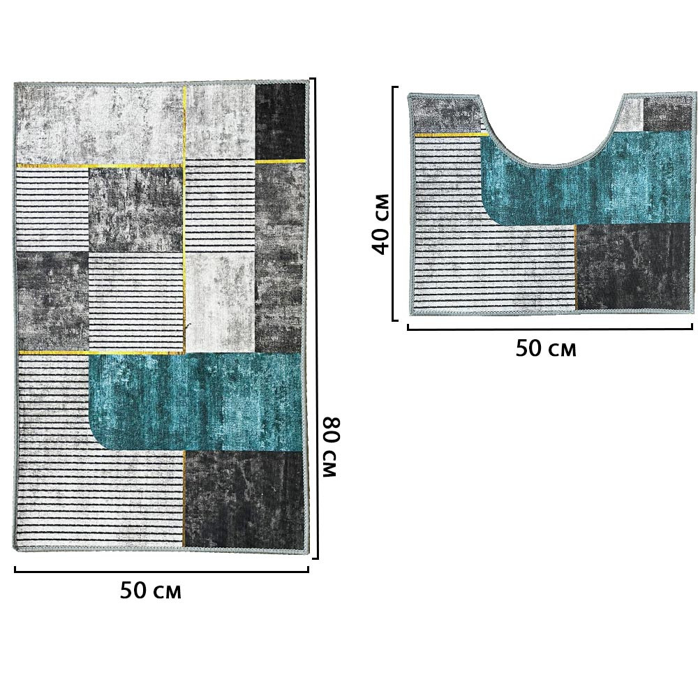 Коврик для ванны и туалета 80х50 см и 50х40 серый-синий - фото 2 - id-p115952002