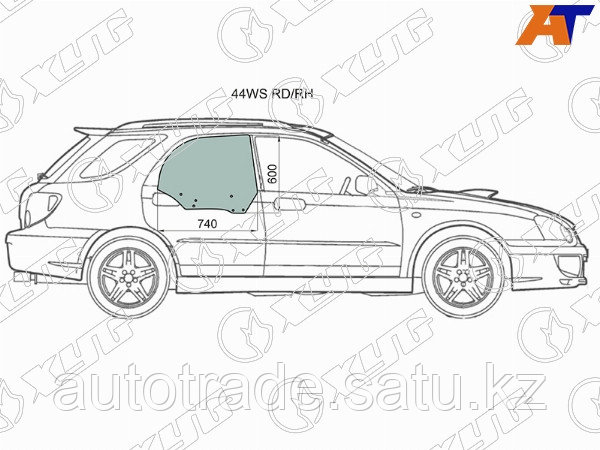 Стекло боковое опускное (Сзади/ Справа/ Цвет зеленый) Subaru Impreza 00-07 / Saab 9-2X 04-06 / Subar - фото 1 - id-p115831578