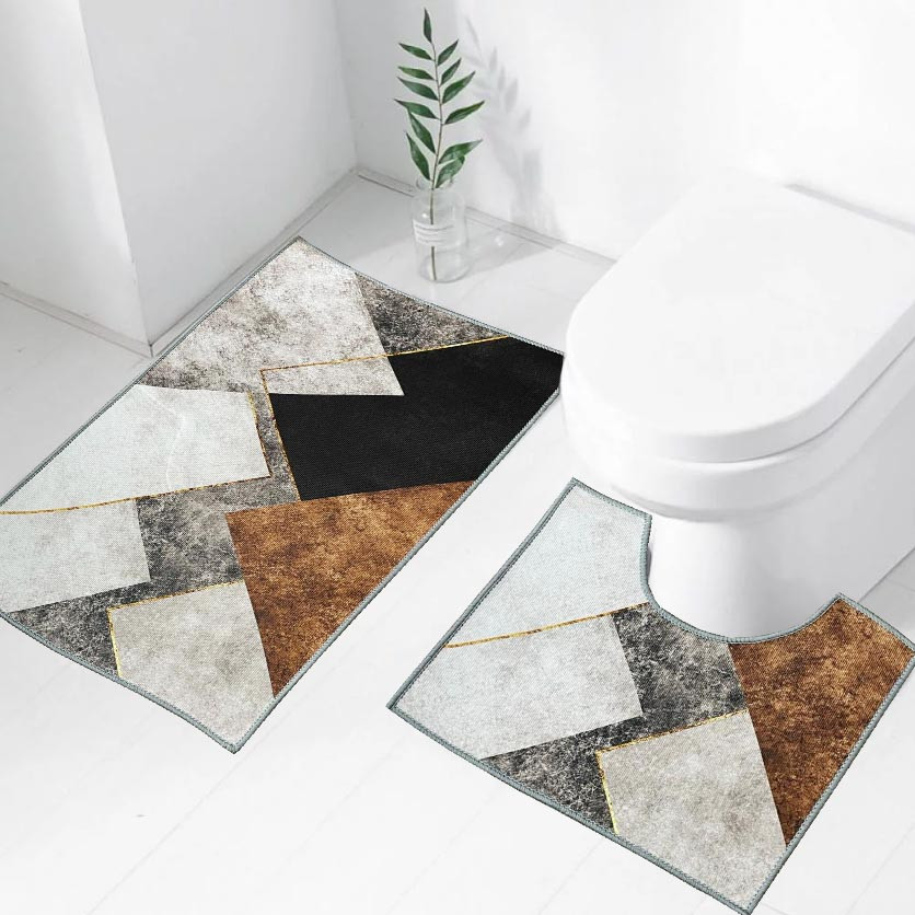Коврик для ванны и туалета 80х50 см и 50х40 бежевый-коричневый, фото 1