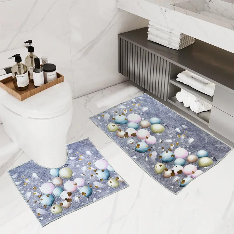 Коврик для ванной двойка 90х60 см и 45х60 см серый с принтом шариков, фото 1