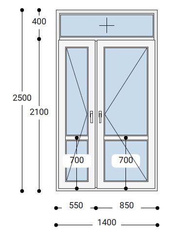 Алюминиевая дверь 65 мм, двустворчатая, 2500*1400 мм., со стеклопакетом, сверху стекло, снизу стекло - фото 1 - id-p115958582