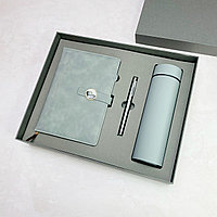 Подарочный набор блокнот с ручкой и термосом серый