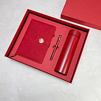 Подарочный набор блокнот, ручка, термос красный