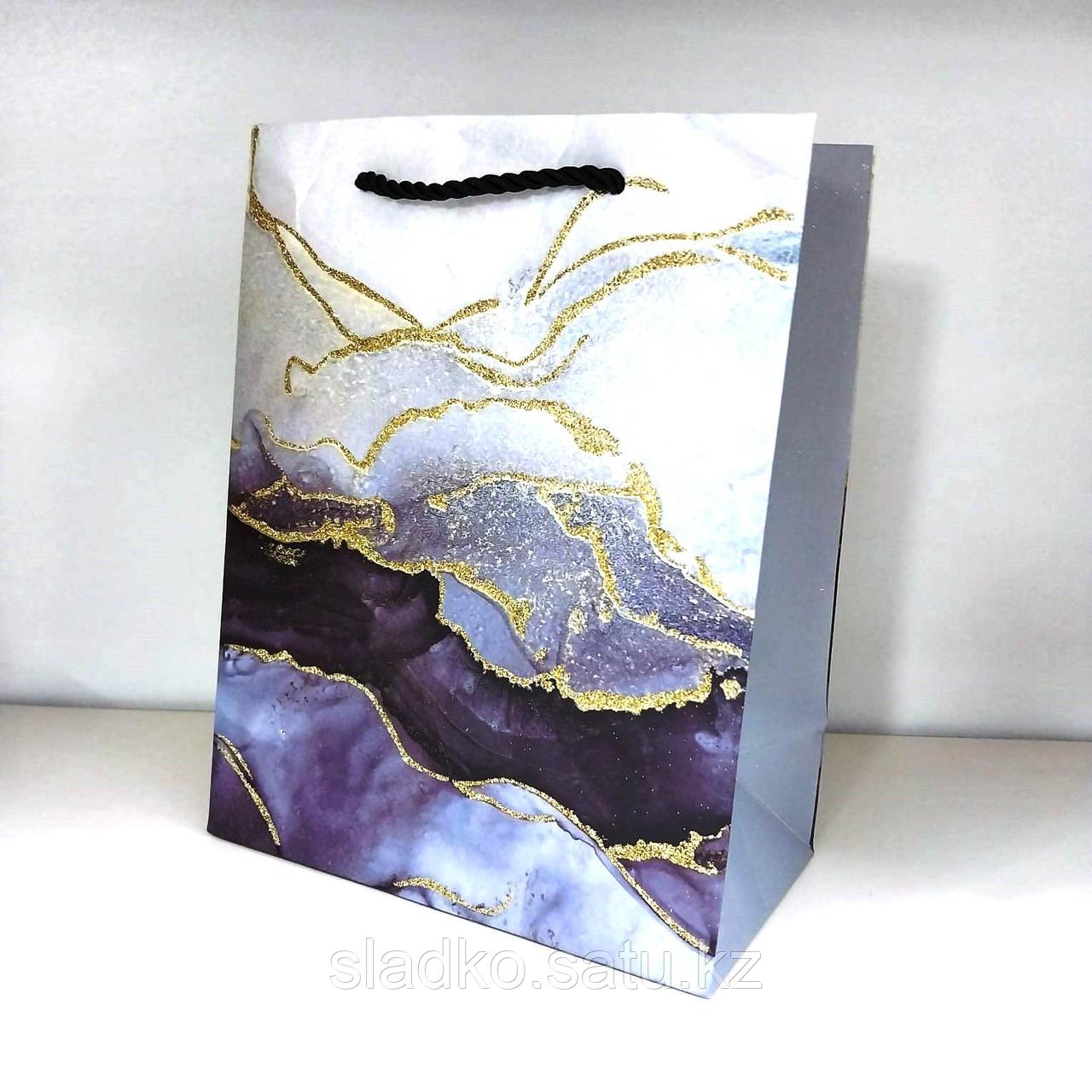 Пакет подарочный Мрамор фиолетовый 23х18х10 см - фото 3 - id-p115961487