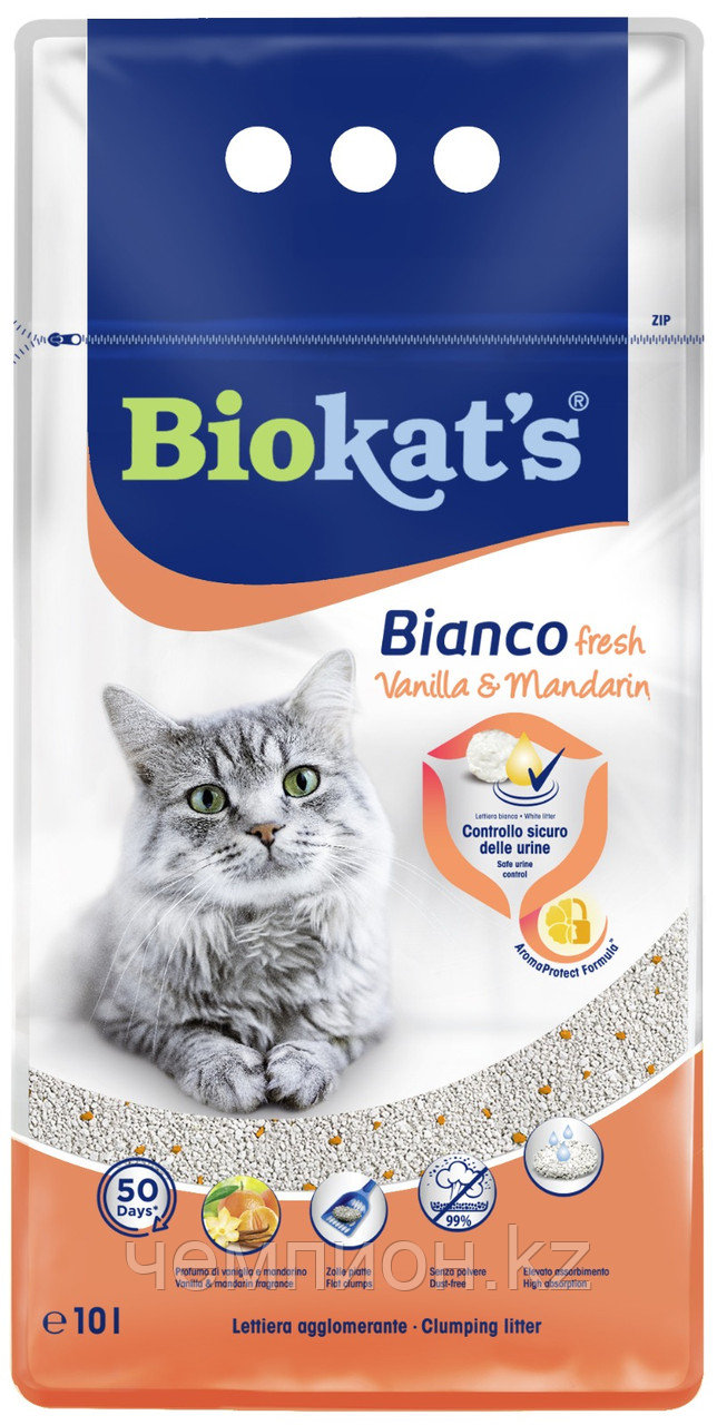 Biokat s Bianco Fresh Vanilla&Mandarin, бианка комкующийся наполнитель, 10 л - фото 1 - id-p115956863