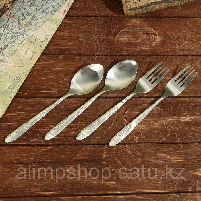 Туристический набор посуды «Готовь к обеду ложку», 2 тарелки, 2 ложки, 2 вилки - фото 4 - id-p115963647