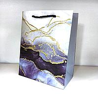 Пакет подарочный Мрамор фиолетовый 32х26х12 см