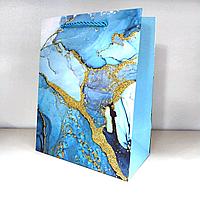 Пакет подарочный Мрамор голубой 32х26х12 см