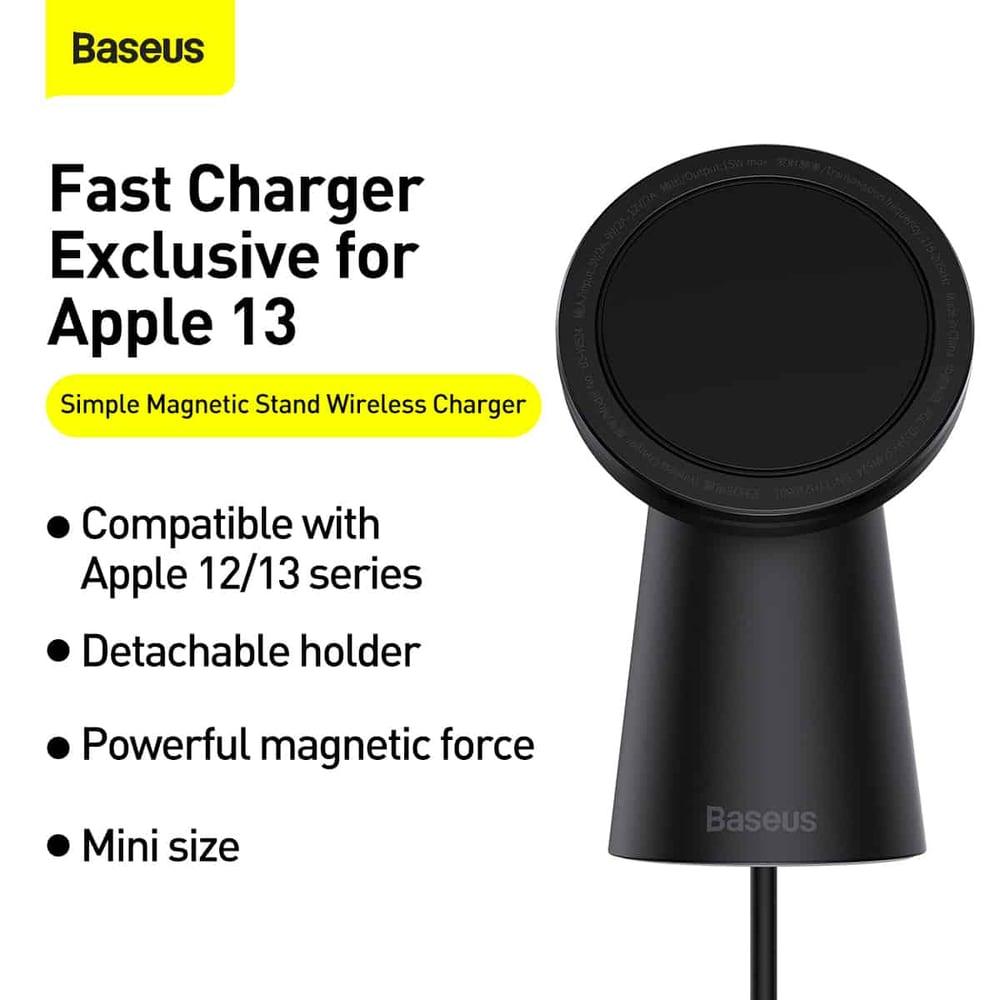 Baseus Magnetic Wireless Charger Stand 15w Compatible With Magsafe For Iphone 13/12 Series Black - фото 1 - id-p115964465