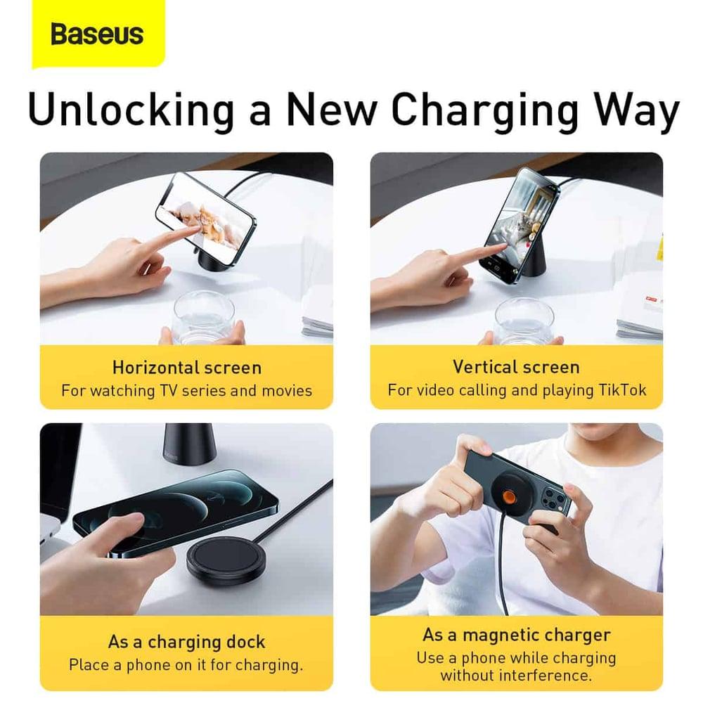 Baseus Magnetic Wireless Charger Stand 15w Compatible With Magsafe For Iphone 13/12 Series Black - фото 3 - id-p115964465