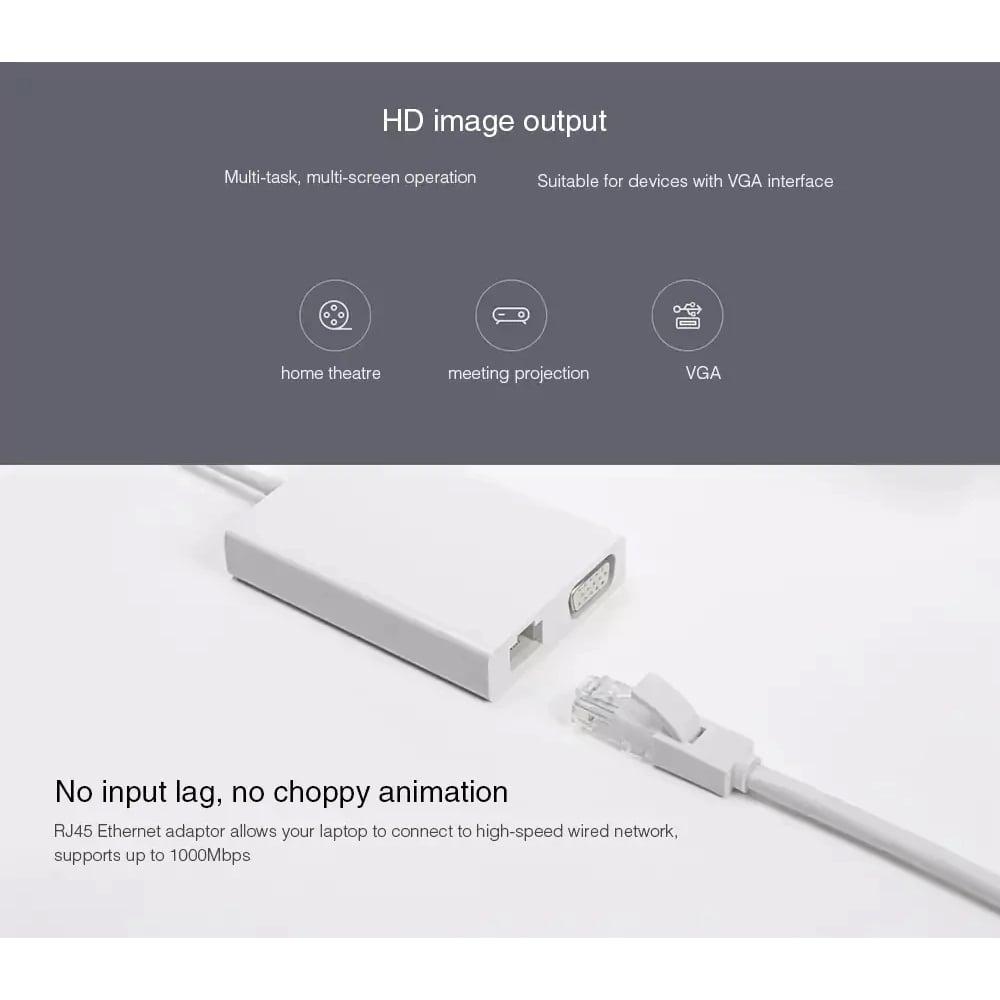 Xiaomi Mi USB C Hub 5 in 1 Type C Dock with VGA, 10000 Mbps Gigabit Ethernet, Power Delivery Charging 2 USB - фото 3 - id-p115964556