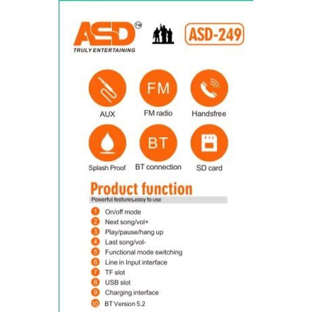 ASD Super Bass Portable Wireless Speaker ASD-249 -Orange - фото 3 - id-p115964788