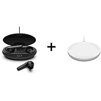 Belkin TWS-C002 Wireless In Ear Earbuds Black + Wireless Charging Pad White