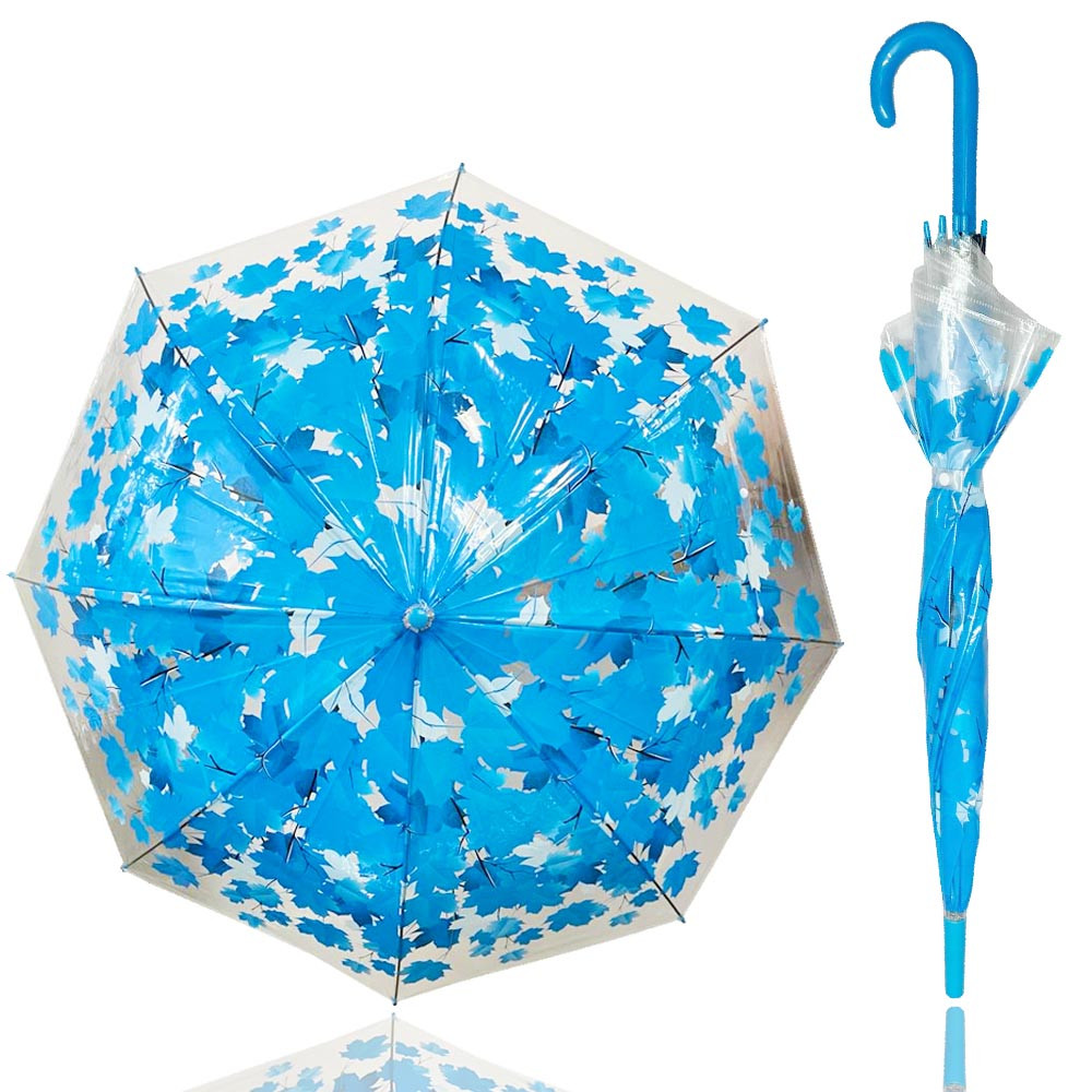 Зонт трость прозрачный 95 см синий, фото 1