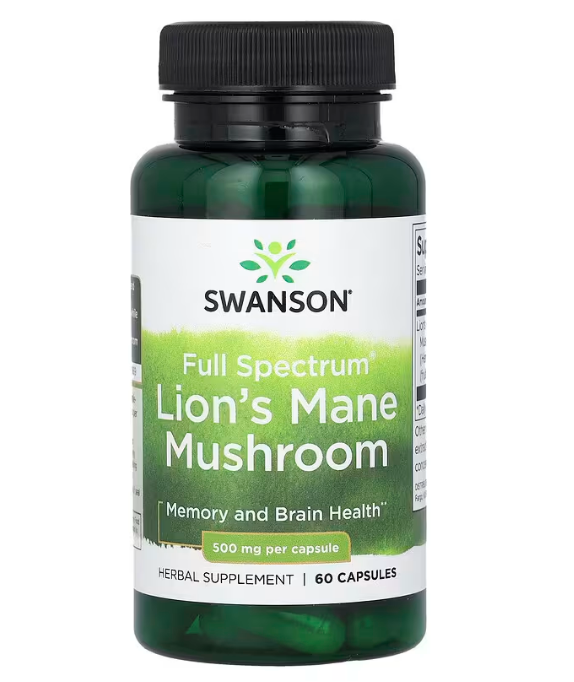 Swanson, Гриб гребешок (Full Spectrum), 500 мг, 60 капсул - фото 1 - id-p115980811