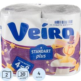 Туалетная бумага, 2 слоя, 4 рул, белая, Veiro Standаrt Plus