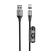 Olmio Deluxe Кабель MagCable 3in1, USB 2.0 - microUSB/typeC/8-pin, 1,2м, 3A, текстильная оплетка, черный